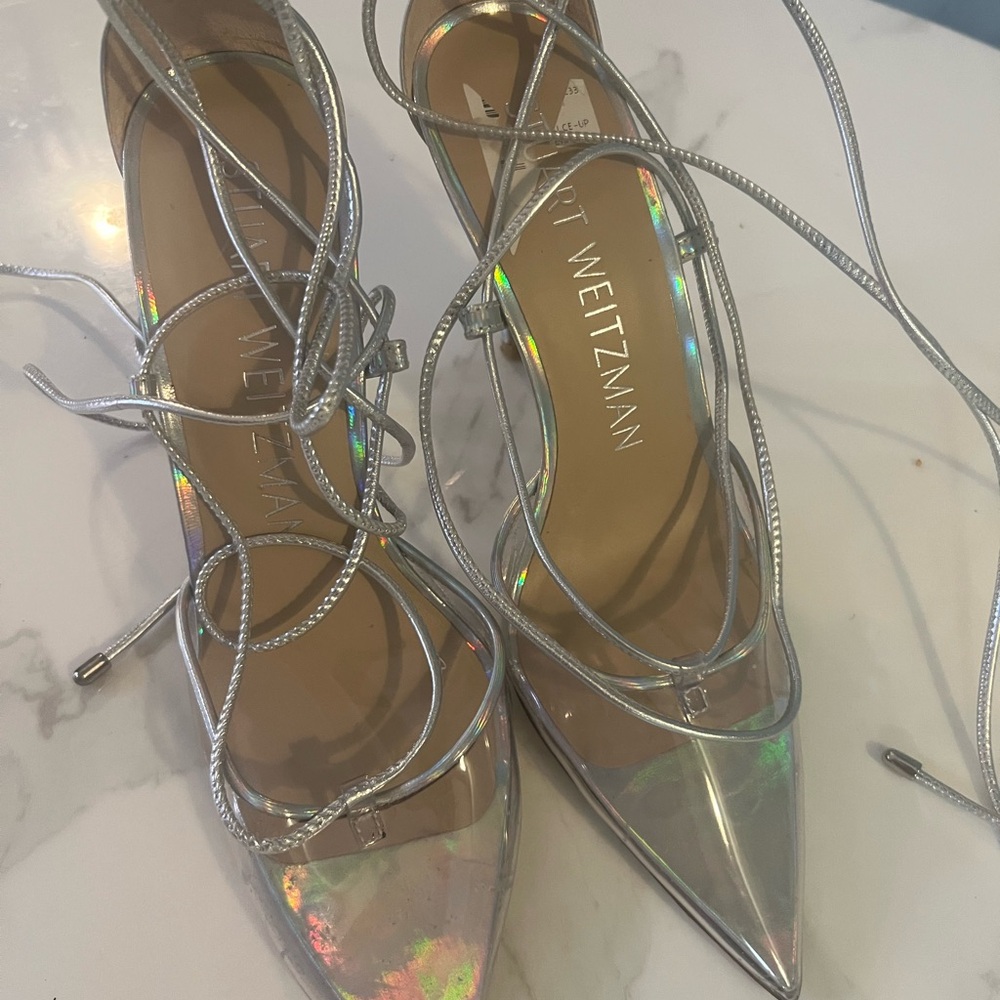 Stuart Weitzman Silver/clear stiletto 👠 heels - Picture 6 of 9